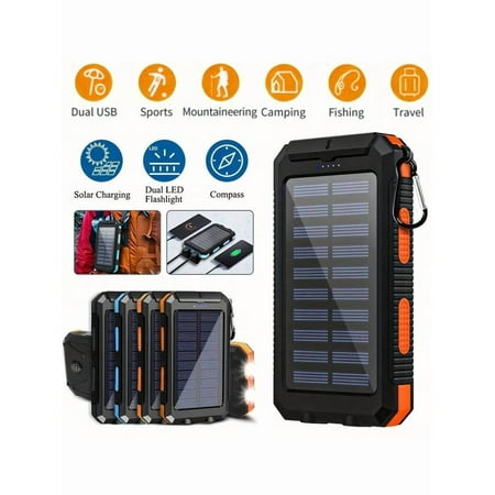 10000mAh Solar Charger Power Bank - Portable Solar Panel Charger with QC3.0 Dual USB - For Phones & Devices, Travel/Camping - LED Flashlight, Great Festival Gift