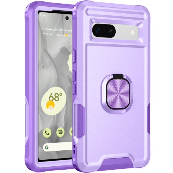 SaniMore for Google Pixel 7A Multi-Functional Case, 3-Layer Protection Magnetic Cover Support Car Mount & 360° Rotatable Metal Ring Kickstand Full Body Shockproof Protective Shell, Purple