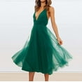 thumbnail image 5 of Sundresses for Women Casual Summer - Womens Spaghetti Strap Tulle Dress Sleeveless V Neck Backless High Waist Cocktail Party Midi Dresses with Belt, 5 of 7
