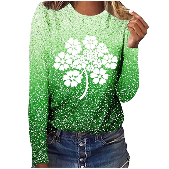 Odbmxy Long Sleeve St Patricks Day Shirts Womens Plus Holiday Womens Tops Loose Pullover Green Casual Graphic Tops