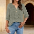 thumbnail image 2 of CYYOLLPF embroidered tops for women summer outfits linen pants set 2 Piece Gauze Cotton Peasant Outfits spring outfits for women 3/4 Sleeve Top sunmer sets womens shirts casual Gray M, 2 of 9