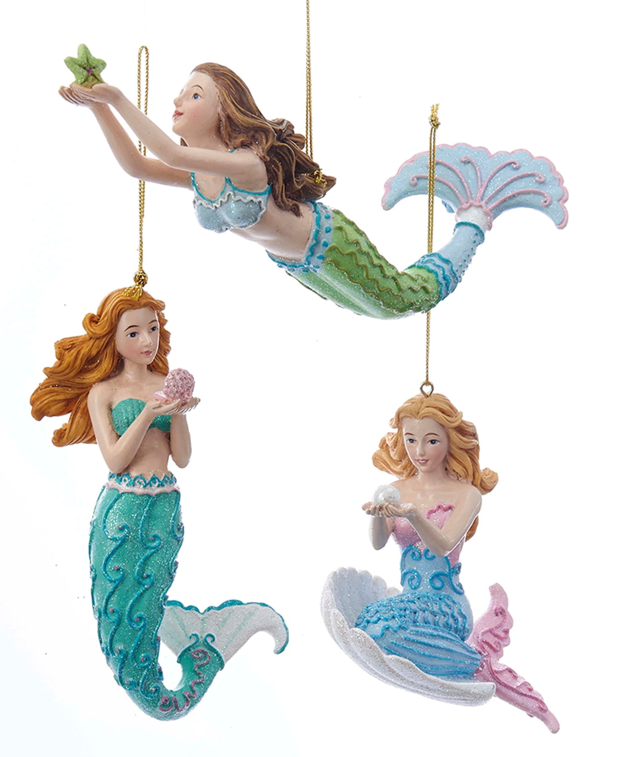 Kurt Adler Mermaid Beauties of the Sea  Holiday Ornaments Set of 3 