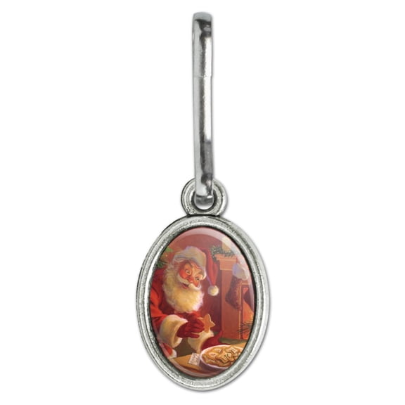 Christmas Holiday Santa Milk and Cookies Antiqued Oval Charm Clothes Purse Suitcase Backpack Zipper Pull Aid