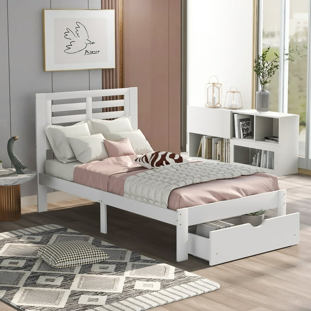 Pine Platform Bed Double Simple, Pine Double Bed Frame With Storage