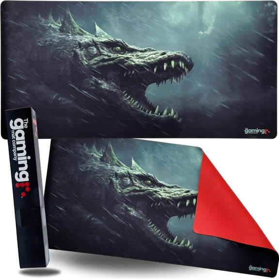 The Gaming Mat Company GMCX Single Player Playmat, 28 x 14 Inches Trading Card Game Playmat & Gaming Mouse Pad, Water Dragon diving with Red Rubber Base