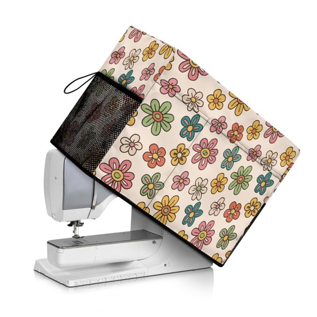 Flower Sewing Machine Cover with Storage Pockets, Sewing Machine Dust Cover for Janome Singer Brother, Waterproof Fabric with Floral Print, Protects from Dust Scratches,