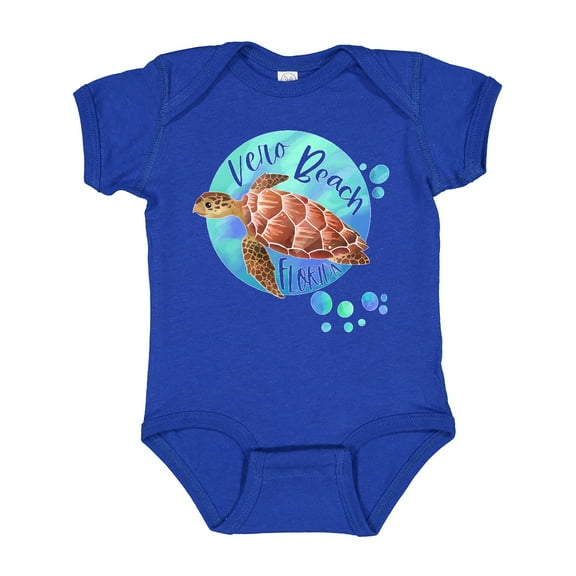 Inktastic Vero Beach, Florida Swimming Sea Turtle with Bubbles Boys or Girls Baby Bodysuit