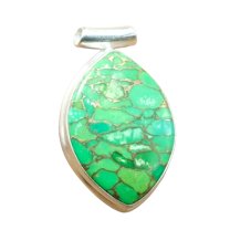 Natural Large Green Copper Turquoise Stone 925 Sterling Silver Pendant for Men and Women