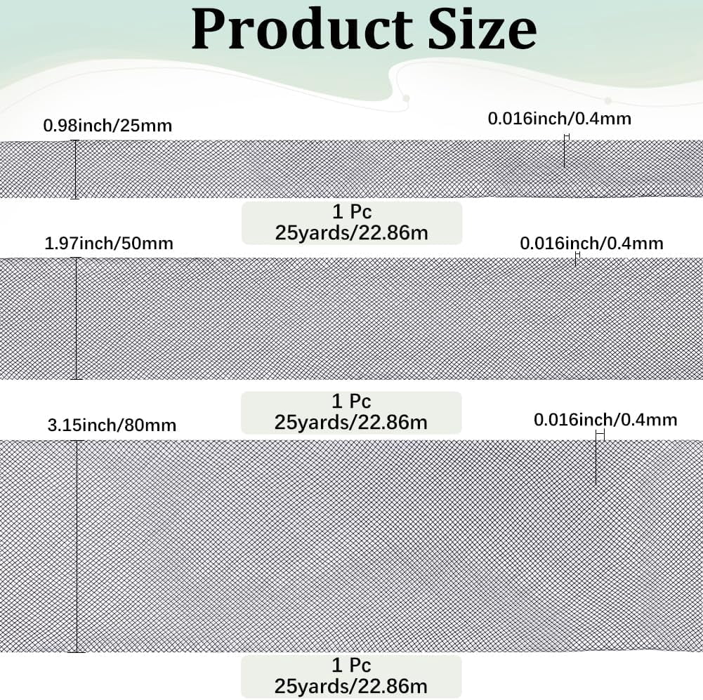 75 Yards 3 Rolls Black Elastic Mesh Fabric Ribbon Polyester Trim Netting Lace Knit Roll Voile Net Solid Stretch Tulle Ribbons Bulk for Sewing Making Clothing Accessories Crafts Decor Supply Black