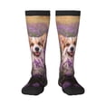 thumbnail image 2 of Picia Women Crew Soft Moisture-wicking Socks Dog in Lavender Flowers Pattern Design Cotton Socks, One Size fit All, 2 of 9