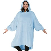 Wearable Blanket Hoodie,Super Soft Flannel Fleece Throw Blankets Sweatshirt,Hooded Blanket with Big Pocket,One Fits All, Blue, Adult