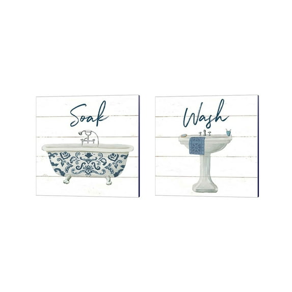 Great Art Now Cottage Bath by Wild Apple Portfolio 2 Piece Canvas Art Set Each 14"W x 14"H