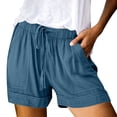 thumbnail image 4 of Linen Shorts for Women Casual Summer Elastic High Waisted Wide Leg Short Pants with Pockets Dark Blue 2XL, 4 of 7