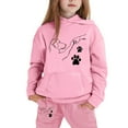 thumbnail image 3 of Glisme Girl Outfits Casual Hooded Tracksuit With Cute Cartoon Fist Bump Print And Drawstring Pockets For Autumn Winter Season Leisure Girls Clothing Pink Size 12-13 Years, 3 of 3