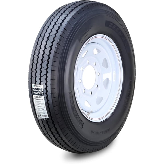 ZEEMAX Trailer Tire Wheel Assembly ST225/90D16 10-Ply E 123L 8 Lug on 6.5" PCD White Spoke Rim