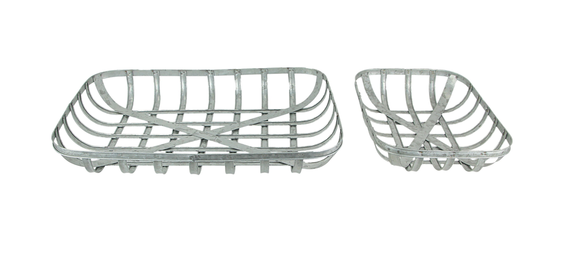 Transpac Set of 2 Galvanized Metal Rectangular Tobacco Basket Trays