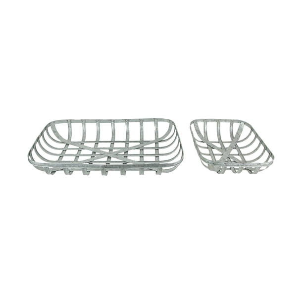 Set of 2 Galvanized Metal Rectangular Tobacco Basket Trays / Wall