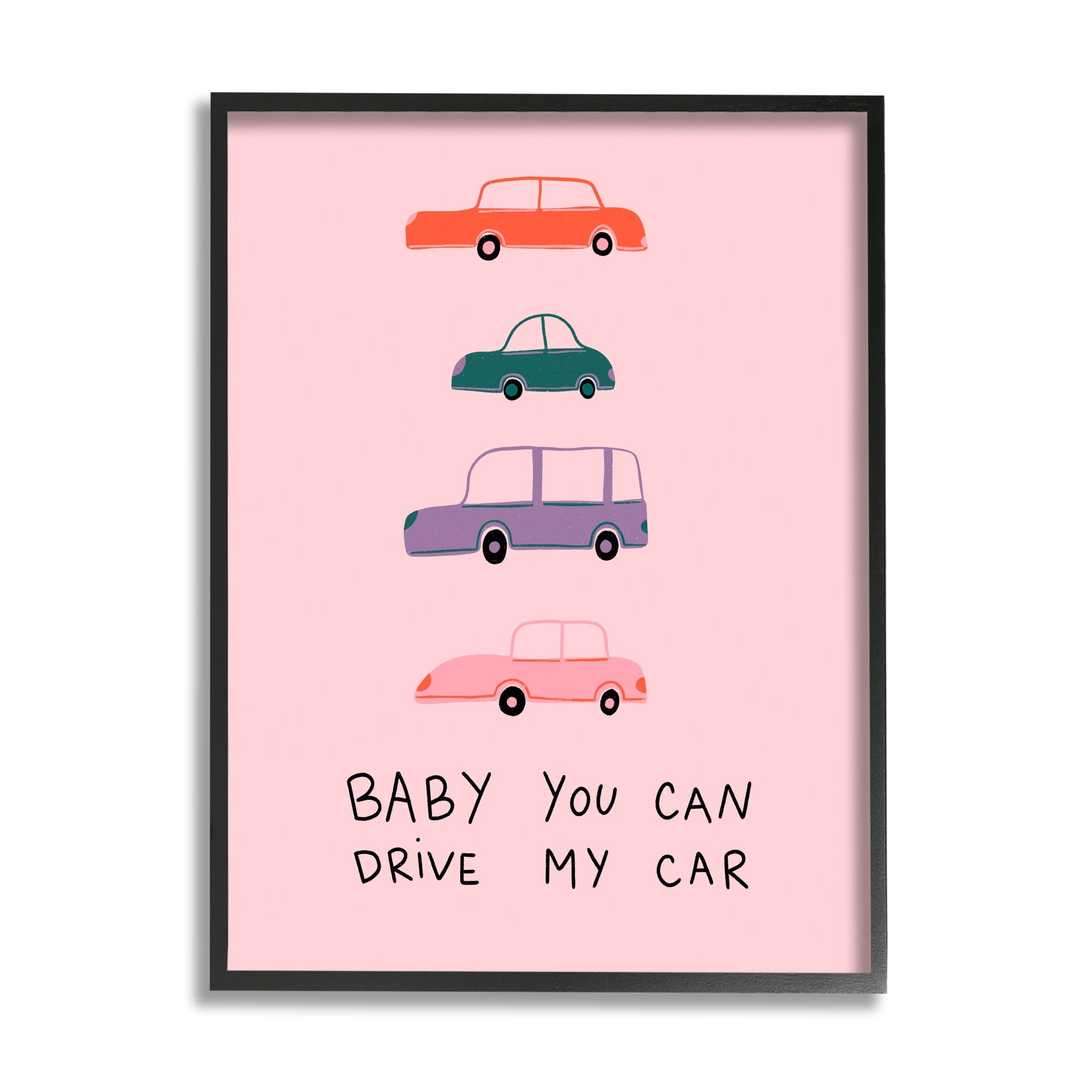 Stupell Industries Baby You Can Drive My Car Whimsical Song Lyrics Graphic Art Black Framed Art Print Wall Art, Design by Dominika Godette
