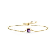 Gem Stone King 18K Yellow Gold Plated Silver Purple Amethyst Solitaire Bracelet For Women (0.70 Cttw, Cushion Checkerboard Cut 6MM, Gemstone Birthstone, Fully Adjustable Up to 9 inch)