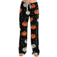 thumbnail image 2 of Garbnen Halloween Pants Pajamas Pumpkins Print Women's Lounge Pants Comfy Cute Elastic Waist Fall Winter Wide Leg Sleeping Pants Women Gray XL, 2 of 4