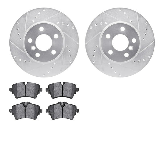 Dynamic Friction Company Front Brake Rotors-Drilled and Slotted-Silver with 5000 Advanced Brake Pads 7502-32019
