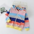 thumbnail image 2 of Uccdo 12M-7T Toddler Little Girls Casual Hoodies Sweatshirts Kids Rainbow Striped Hooded Zipper Jackets Tops, 2 of 3