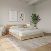 Nexera Satori Low Platform Full Size Bed with Headboard, Natural Blonde Oak