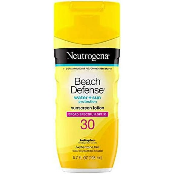 Neutrogena Beach Defense Water Resistant Sunscreen Body Lotion with Broad Spectrum SPF 30, Oil-Free and Fast-Absorbing, 6.7 oz