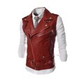 thumbnail image 2 of Ceisia Men's Solid Lapel Faux Leather Sleeveless Biker Vest Zipper Decor Slim Fit Streetwear Outerwear For Party Gift, 2 of 5