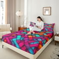 thumbnail image 4 of Castle Fairy Futuristic Cubes Girl Twin Sheet Sets,Colorful Plaid Bedding, 4 of 7