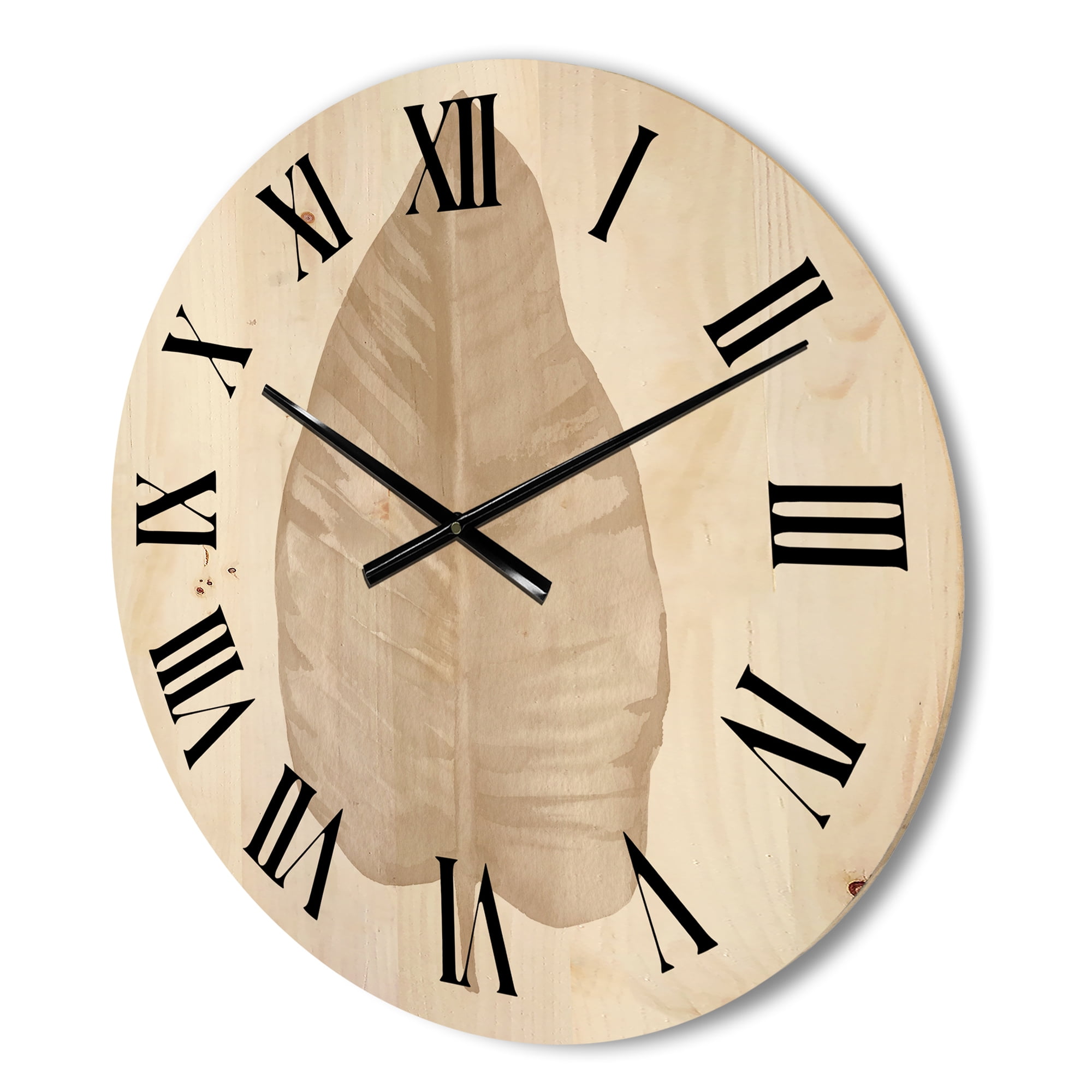 Designart 'Dried Leaf Plant Beige On White Background' Traditional Wood Wall Clock