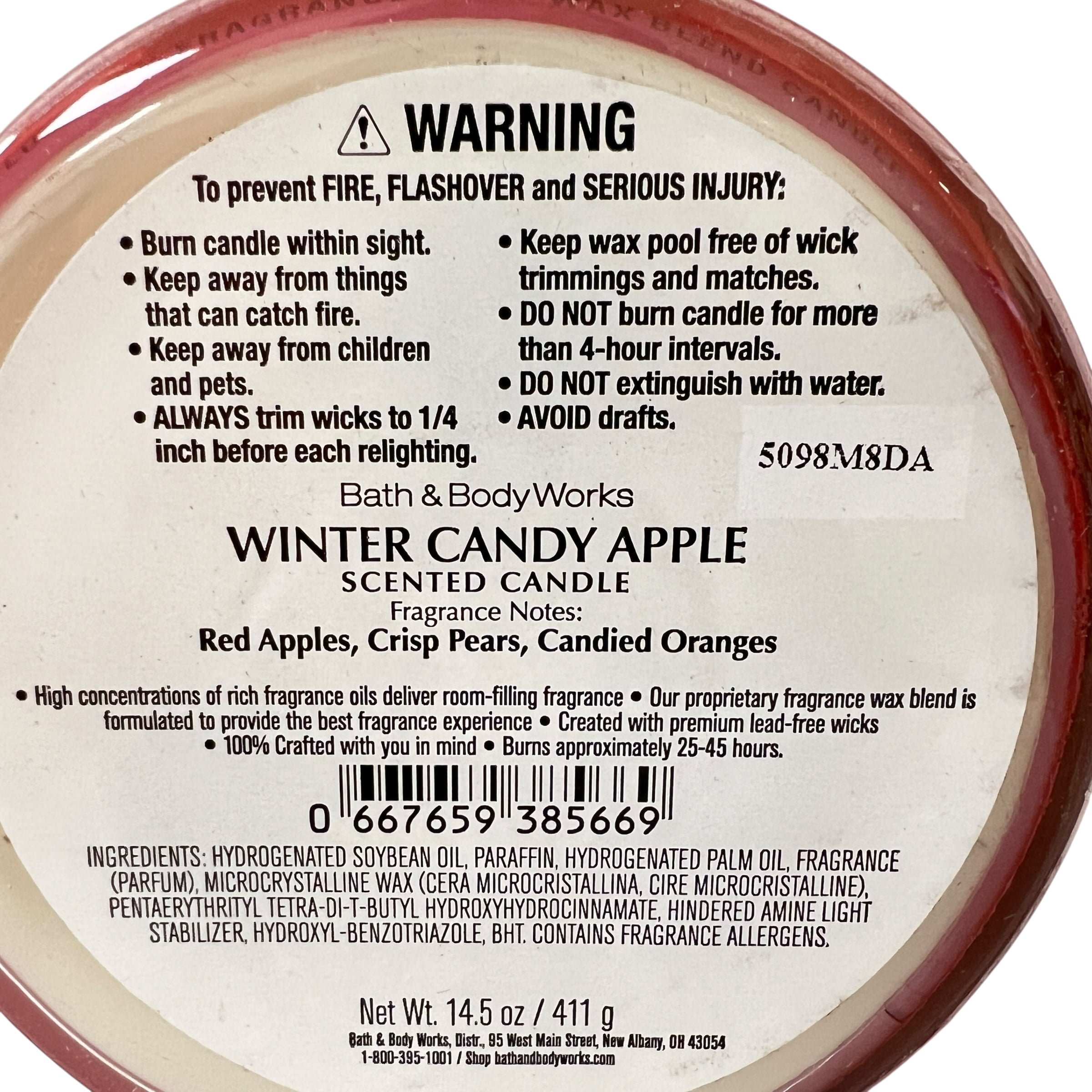 Bath & Body Works Winter Candy Apple Scented 3 Wick Candle 14.5 oz
