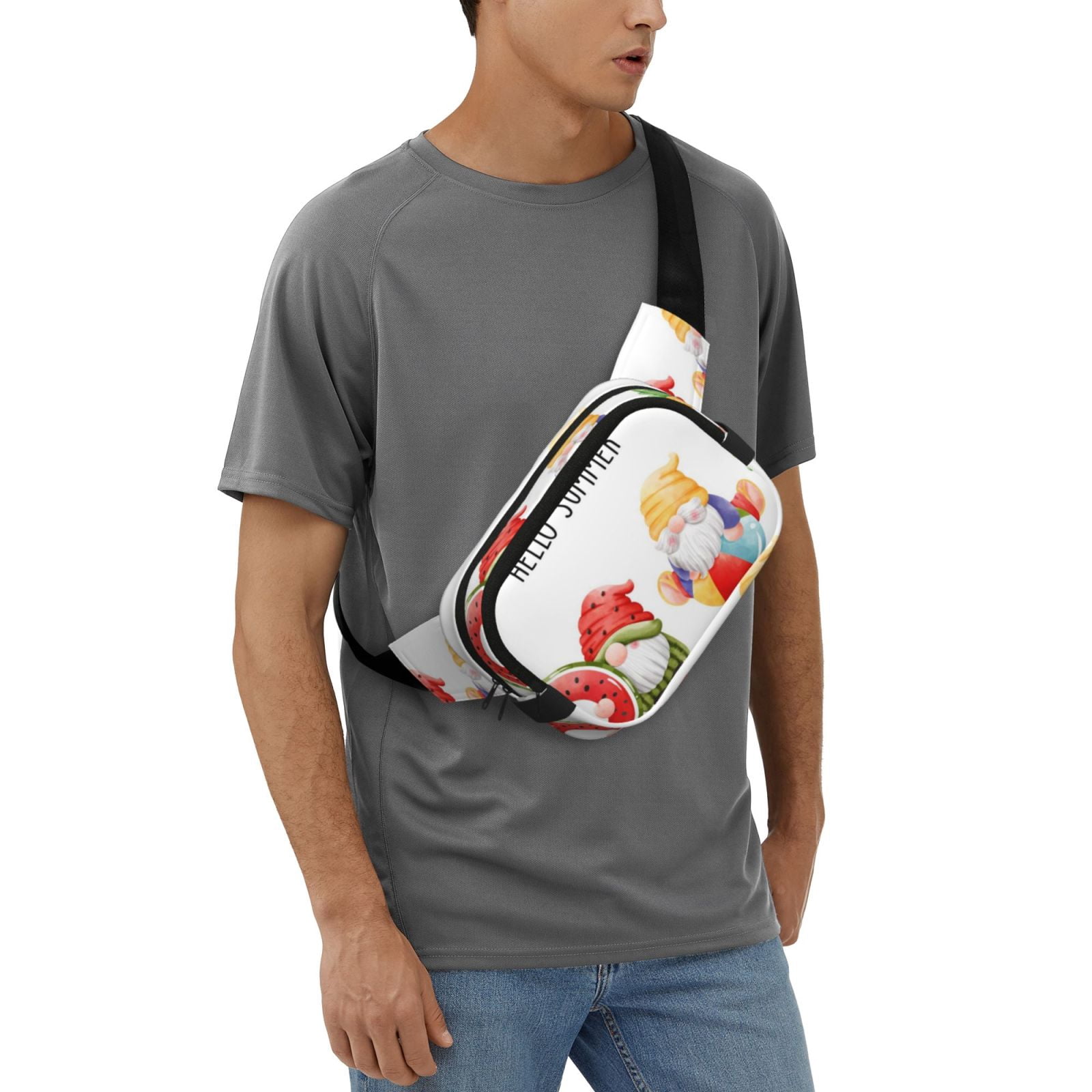 Picia Summer Gnome Print Square Double-Layer Waist Bag Mini Adjustable Waist Belt Bag Exercise Running Travel Hiking