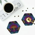 thumbnail image 4 of Yiaed Indian Mandalas Dragonfly Print Leather Coasters for Drinks - Cup Coasters Coffee Table Kitchen Table Bar, Home & Office Gifts Handmade Drink Coasters-Hexagon, 4 of 6