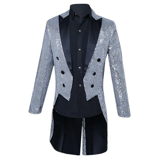 TIMIFIS Veste de Costume Queue-de-Pie à Paillettes Blanche pour Hommes Manteau de Robe de Spectacle Mode Coupe Ajustée Bouton Revers Performance Smoking Blazer