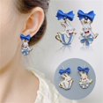 thumbnail image 2 of SUSHANG Blue Bow Earrings Easter Earrings Fun Cartoon Paint Blue Bow Bunny Irregular Earrings Fashion Special Earrings 1 Pair of Personalized Earrings, 2 of 9