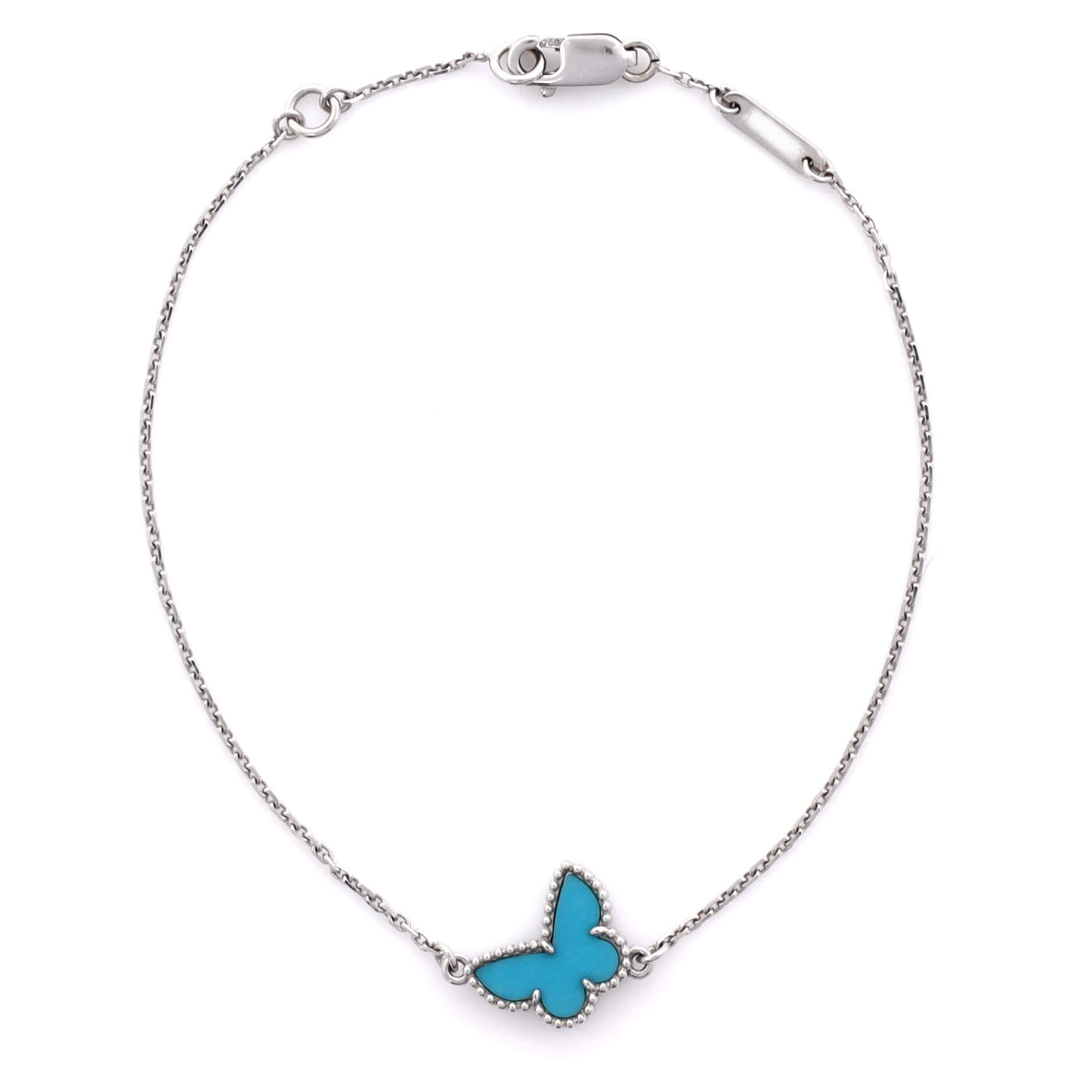 Pre-Owned Van Cleef & Arpels Van Cleef & Arpels Sweet Alhambra Butterfly Bracelet 18K White Gold and Turquoise By Rebag