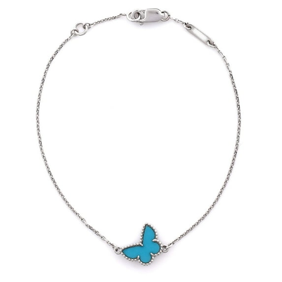 Pre-Owned Van Cleef & Arpels Van Cleef & Arpels Sweet Alhambra Butterfly Bracelet 18K White Gold and Turquoise By Rebag