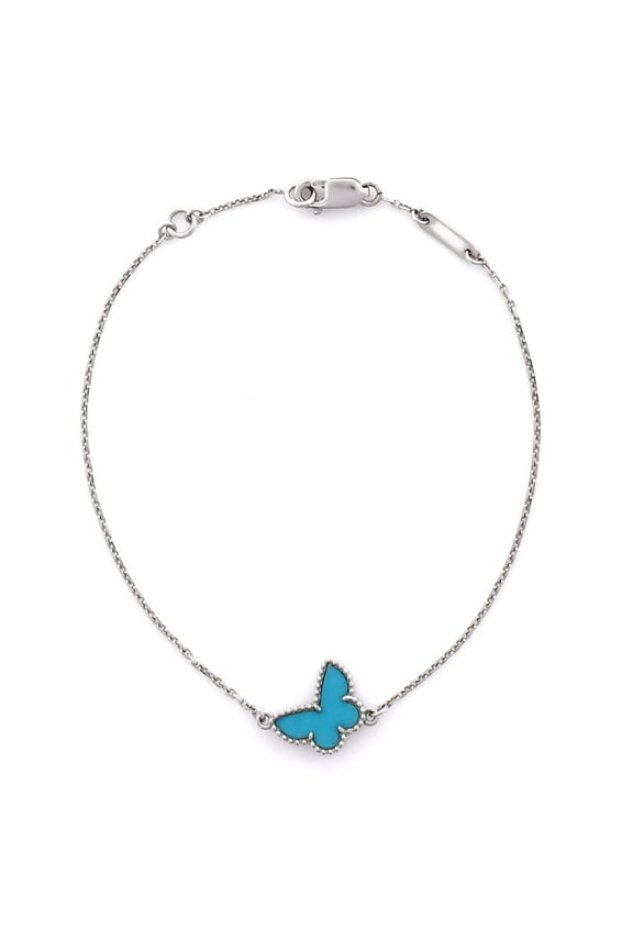 Pre-Owned Sweet Alhambra Butterfly Bracelet 18K White Gold and Turquoise By Rebag