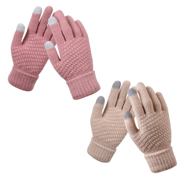 Women's Winter Touchscreen Gloves Warm Fleece Lined Knit Gloves Elastic Cuff Winter Texting Gloves - Pink   beige