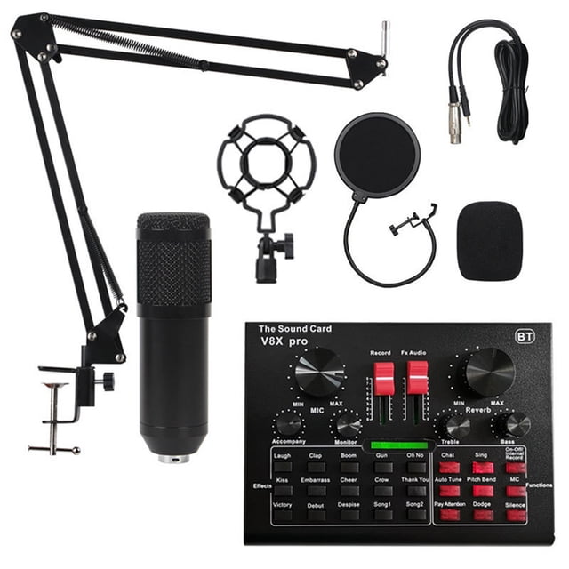 Yeacher V8X Pro Live Sound Card 15 Sound Effects Microphone Set Audio Recording Equipments (Black)