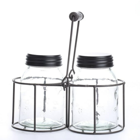 3pc Star-Embossed Jars and Table Caddy Set - for Rustic Decor - Factory Direct Craft