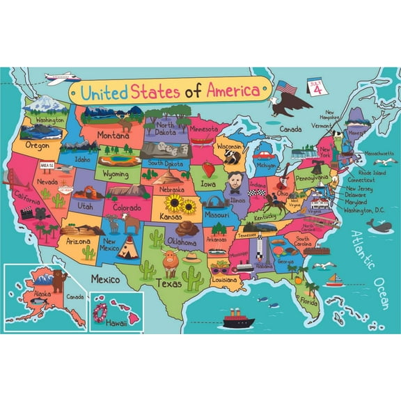 Home Living Room Adhesive Art Country United States Of America Multicolored Map Decor Removable Vinyl Wall Decoration Sticker - 15" x 25" Kids Bedroom State's Best Things Design Adhesive Wall Decal