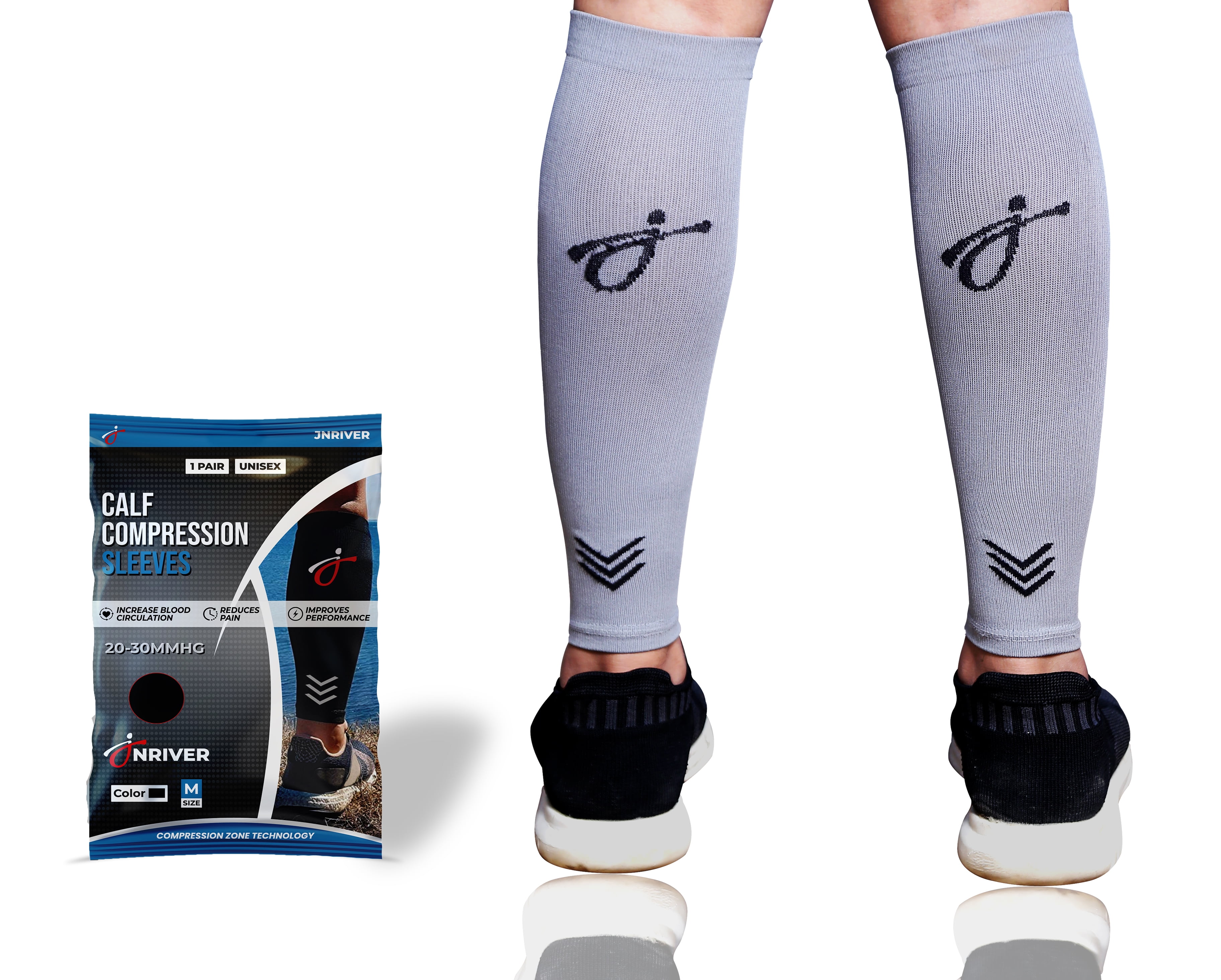JNRIVER Calf Compression Sleeves for Men and Women - Unisex Leg Sleeve with  Shin Splints Support - Ideal for Leg Cramp Relief, Pregnancy, Varicose