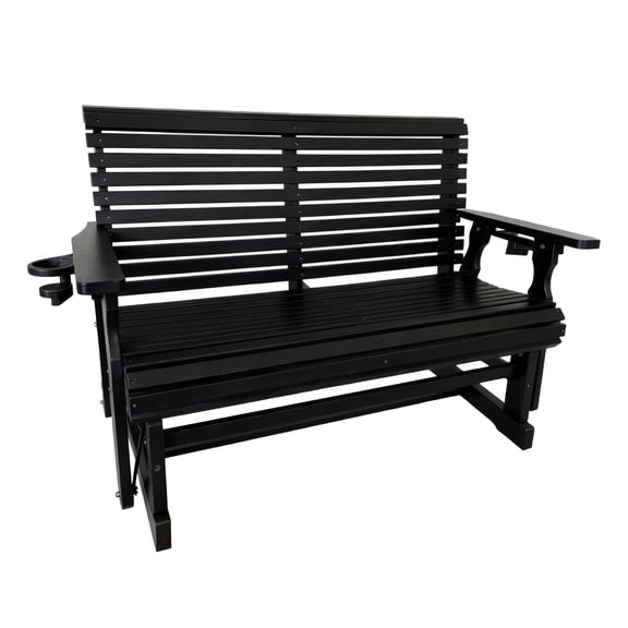 HDPE Patio Glider, Poly Lumber Weather-Resistant Outdoor Glider Bench, for Patio, Porch, Yard, 2-Seaters, Black