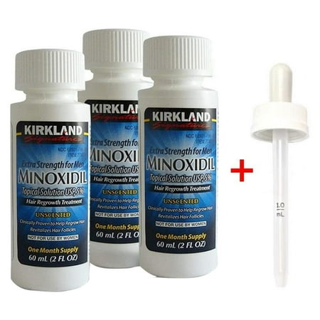 Kirkland Signature Minoxidil Hair Regrowth Solution for Men - 3 Month Supply,Package Includes Child-Resistant Dropper Applicator, Blue