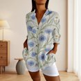 thumbnail image 2 of QASIEATN Button Down Shirts for Women 3/4 Sleeve Linen Cotton V Neck Tops Casual Loose Work Blouses, 2 of 5
