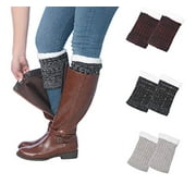 Tipi Toe Women's 3 Pairs Knitted Leg Warmer Button Ragg Boot Cuffs, One Size, BT1704