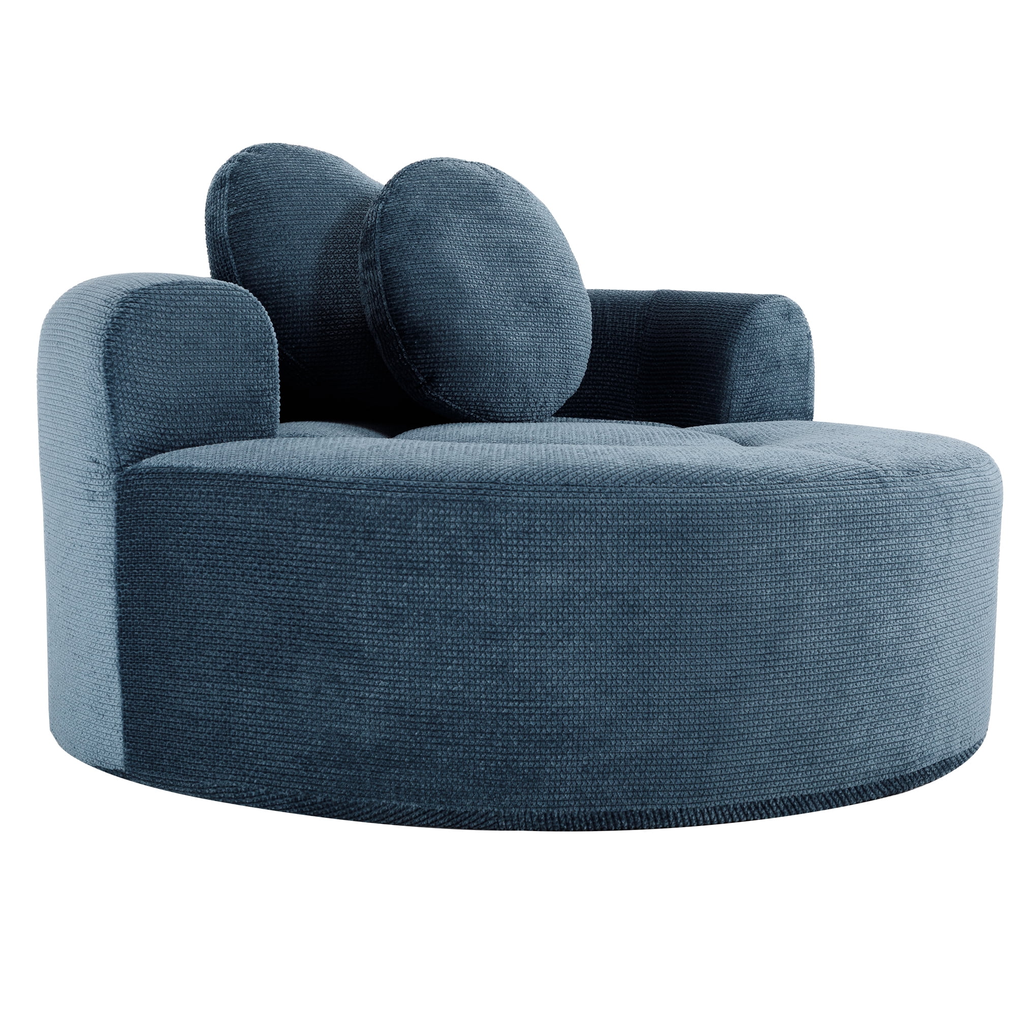 Leumius Oversized Round Chair Lounge Chaise Indoor,Upholstered Round Sofa Bed with Memory Foam,Comfy Cloud Circle Chair with Deep Seat for Living Room Bedroom,No Assembly Required,Blue