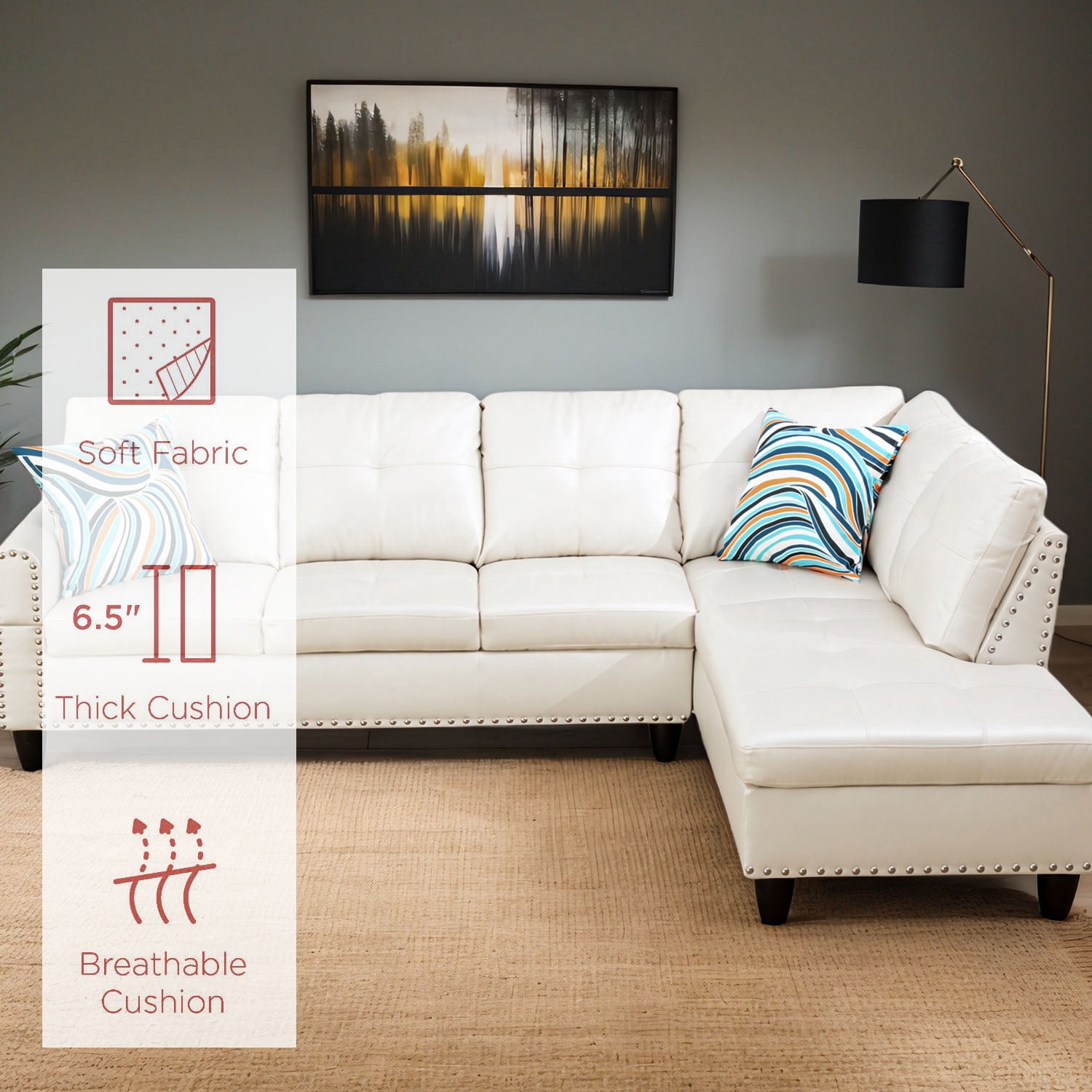 4-seater L-shaped sofawith 90° Swivel Cup Holders, apartment, living room, and office sofa(Includes 2 Pillows)